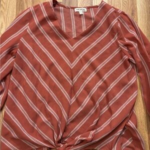 Faith and Joy V-Neck Rust and White Chevron Blouse